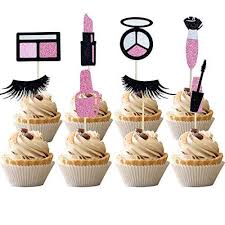 24 pcs makeup cupcake toppers glitte