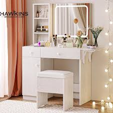 vanity desk with led lighted mirror