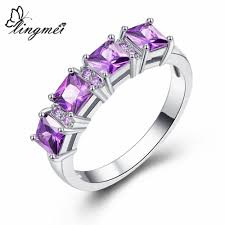 Us 2 72 30 Off Lingmei 2018 New Design Four Princess Cut Purple Cubic Zirconia Silver Color Ring Unisex Simple Perfect Wedding Party Jewelry In