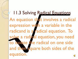 Ppt 11 3 Solving Radical Equations
