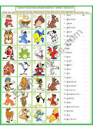 cartoon characters matching exercise