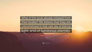 Bernard of Clairvaux Quote: “What of the souls already released from their  bodies? We believe that they are overwhelmed in that vast sea of eternal  l...”