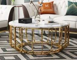 Coffee Table Round Marble Top Gold