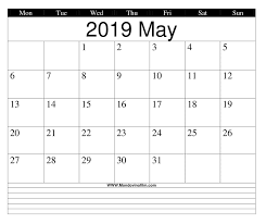May 2019 Template Chart Calendar Calendar 2019 Template