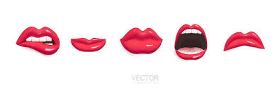 set 3d vector icons red lips ually