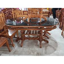Wooden And Glass Top Dining Table At