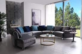 modern grey velvet curved sectional sofa
