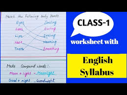 cl 1 english syllabus with worksheet