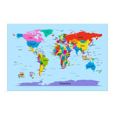 World Map With Big Text For Kids Art Canvas Print