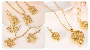 dubai pattern gold pendant chain set