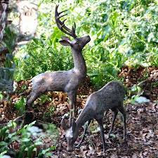 Pair Of Aged Bronze Finish Deer Garden