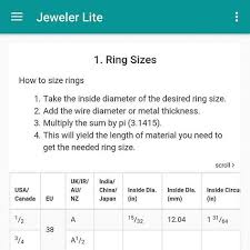 Detailed Ring Size Chart In The Jewelerpro App Download It