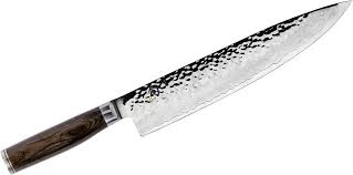 shun tdm0707 premier chef s knife 10 inch hammered blade pwood handle