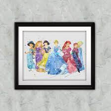 Disney Princesses Watercolor Print
