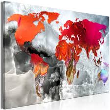 Canvas Wall Art Map With Red Accent 1