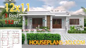 Home Design 12x11 With 3 Bedrooms Terrace Roof House Plans