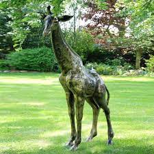 Wild Giraffe 205cm Bronze Metal Garden