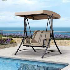 Purple Leaf 2 Person Deluxe Outdoor Patio Porch Swing With Weather Resistant Steel Frame Adjustable Tilt Canopy Beige
