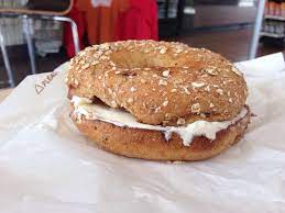 bagel with cream cheese at dunkin