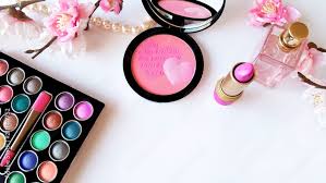 makeup set with a pink blush lipstick