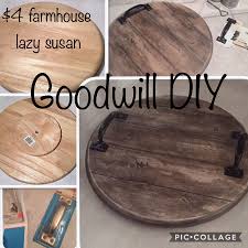 This diy lazy susan is a great gift idea, and a great additional to a table or countertop as part of a centerpiece. Diy Farmhouse Style Lazy Susan Diy Beforeafter Goodwillhack Woodwork Lazysusan Woodstain Distress Diy Lazy Susan Farmhouse Style Diy Thrift Store Crafts