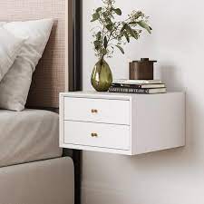 Nathan James Harper Wall Mounted Nightstand Mid Century Modern Floating End Table With Drawers White