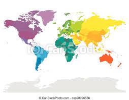 Change the color for all countries in a group by clicking on it. Colorful Political Map Of World Different Colour Shade Of Each Continent Blank Map Without Labels Simple Flat Vector Map Canstock