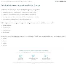quiz worksheet argentinian ethnic