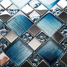 Blue Glass Metal Tiles Backsplash