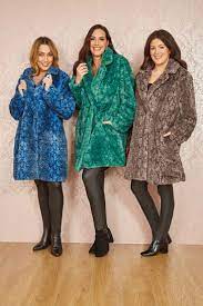 Yumi Blue Snakeskin Print Faux Fur Coat