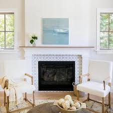 Gray Cement Tile Fireplace Surround