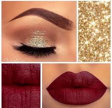 glitter gold eyeshadow with red lips