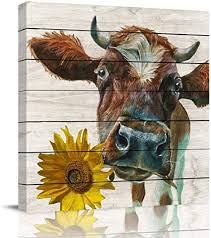 These bright and colorful farm images bring to mind the lazy days of summer, the thrill of the harvest, or the peace of the outdoors. Amazon Com Hiyplay Canvas Wall Art Western American Farm Animal Cattle Sunflower Picture Modern Artwork Printed On Canvas Oil Painting For Wall Decor Stretched And Framed Ready To Hang 12 X 12