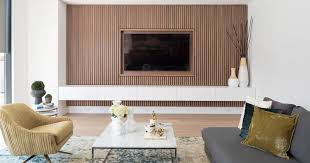 Wood Slat Accent Wall Surrounds The Tv
