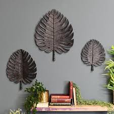 set of three black palm leaf wall art