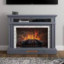 Home Decorators Collection Keighley 52 In Freestanding Faux Marble Surround Electric Fireplace Tv Stand In Blue Ash