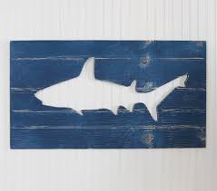 Navy Shark Wooden Wall Plaque Pottery