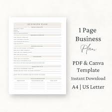 1 Page Business Plan Template Canva Pdf