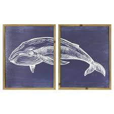 2 Piece Framed Whale Canvas Wall Art