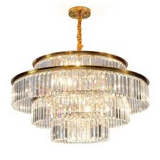 Oukaning 23 62 In 10 Light 4 Tier Gold Modern Luxury K9 Crystal Pendant Light Without Remote Control