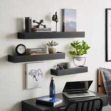 Black Wood Floating Wall Shelf Set