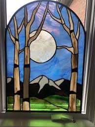 Stained Glass Snow Cap Mountains Window