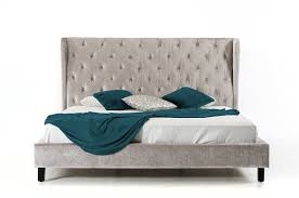 light grey fabric queen bed for
