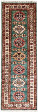 fine kazak green short runner wool rug
