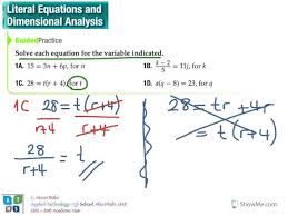 Solve Literal Equations Algebra I