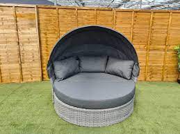 Olivia Double Rattan Daybed In Grey