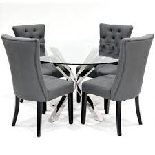 5 piece modern grey dining table and chairs set of 4 for small kitchen, glass tempered rectangular table and 4 grey velvet chairs for small dinette apartment space saving 4.8 out of 5 stars 7 $219.99 $ 219. Grey Sanderson Crossly Glass Dining Set Dining Sets
