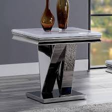 Chrome Square Faux Marble End Table