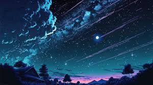 anime night stars sky clouds scenery