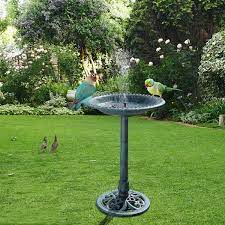 Vingli 28 In Antique Green Bird Bath With Solar Fountain Resin Pedestal Birdbaths Vintage Garden Decor